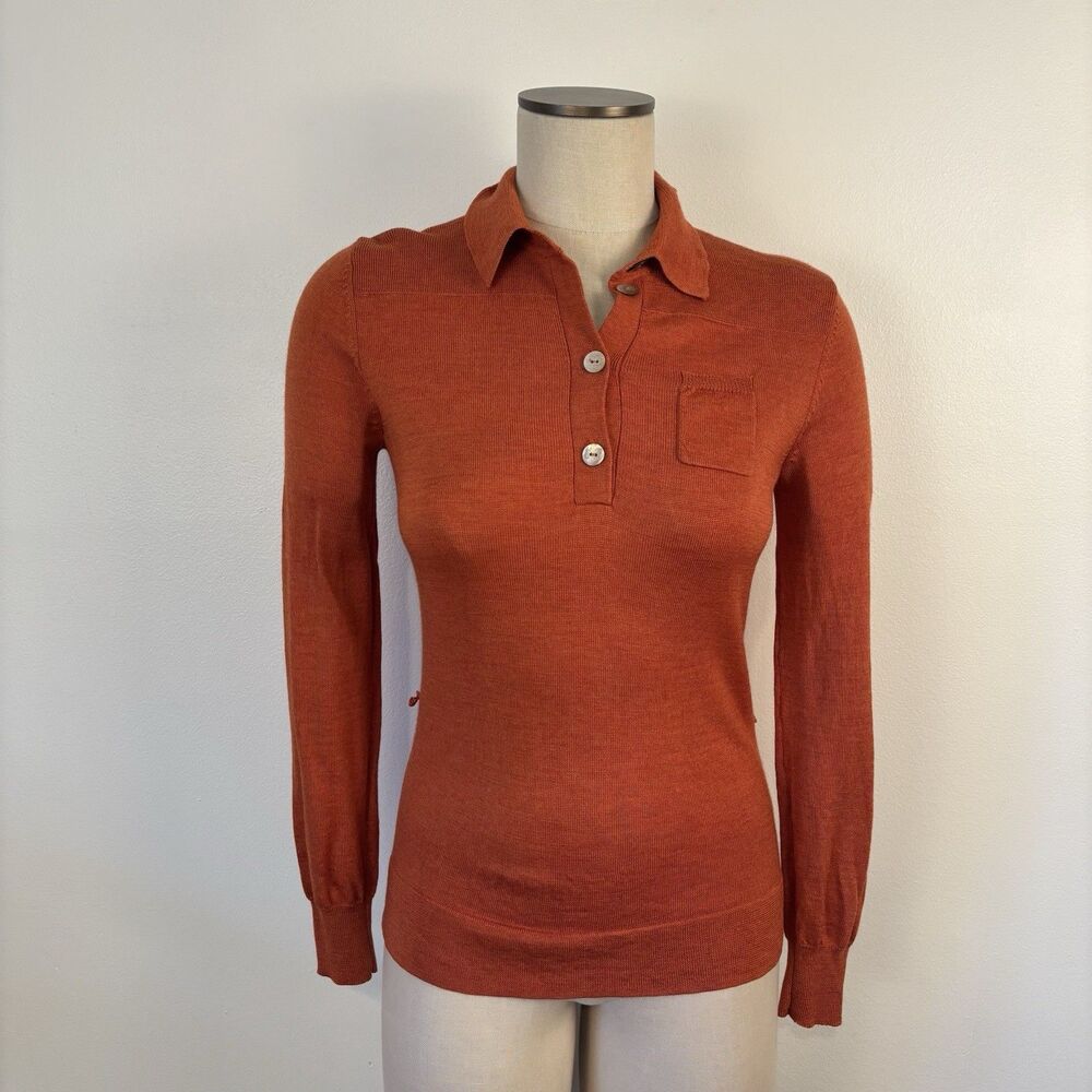 Brooks Brothers Country Club Merino Wool SIlk Cashmere Orange Sweater Polo Top S